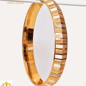 Autentico bracciale Sikh placcato in oro Kada – Bracciale Sikh Punjabi da uomo e da donna