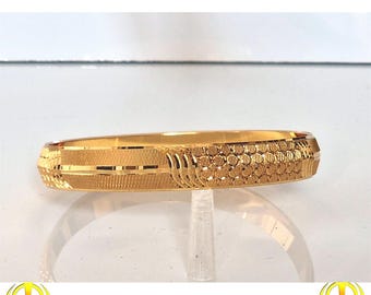 Gold/Silver Plated Etched Design Sikh Punjabi Kada/Kara/Bangle/Bracelet - 8mm width