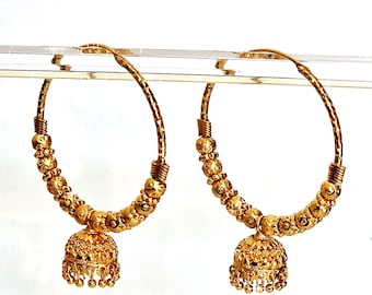 kapa Large Gold Plated Hoop Large Earrings Bollywood style w-45mm
