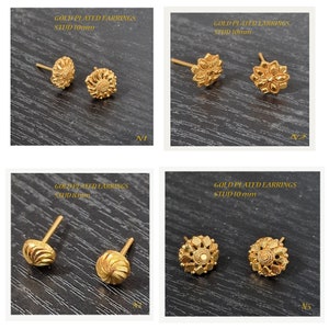 Kapa stud SMALL  earrings gold plated 22K Gold Plated Small Stud Earrings  Jewelry Indian Earrings Bollywood Earrings  Women's Jewelry
