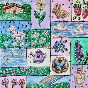 spring quilt original watercolor painting
