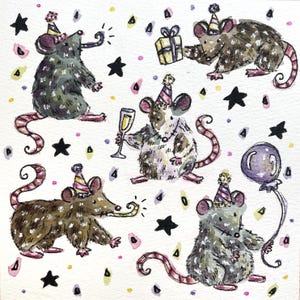 party rats original watercolor painting