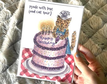 Tarjeta de cumpleaños de acuarela de gato naranja hecha con amor