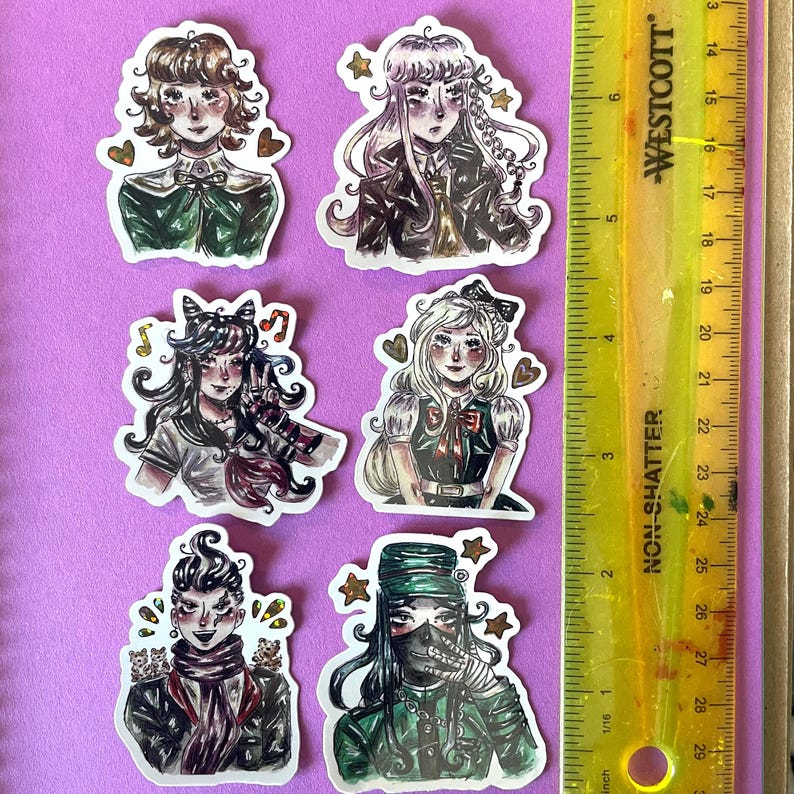 Pegatinas de acuarela con purpurina de personajes de Danganronpa imagen 3