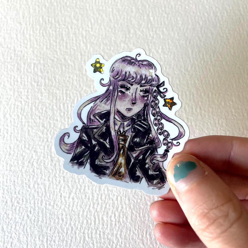 Pegatinas de acuarela con purpurina de personajes de Danganronpa kyoko kirigiri