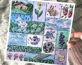 Impresión artística de acuarela de colcha de primavera