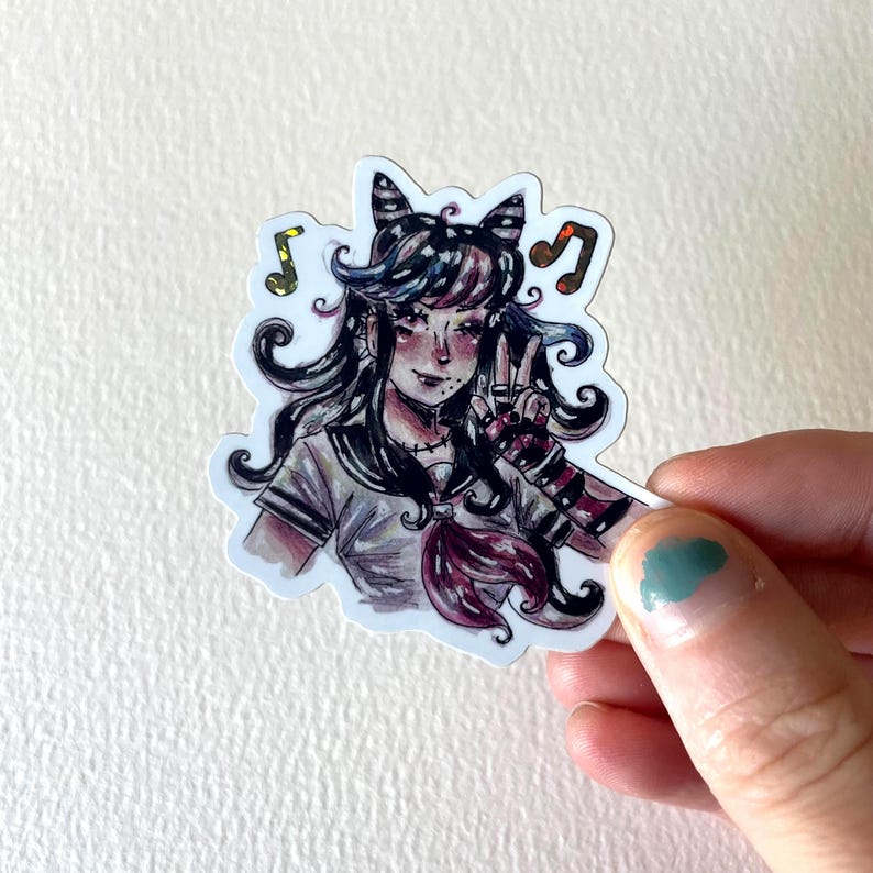 Pegatinas de acuarela con purpurina de personajes de Danganronpa ibuki mioda