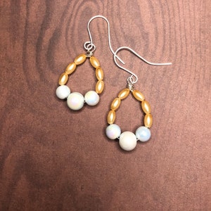 Imitation Pearl Chandelier Earrings, Everyday Dangle Earrings, Teardrop Hoops, Galentines Day Gift, Brunch Earrings