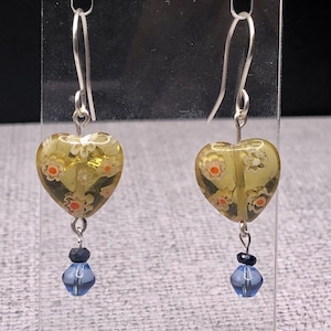 Millefiori Herz, Lapislazuli Ohrringe, Ohrhänger für Damen, Brunch Outfit