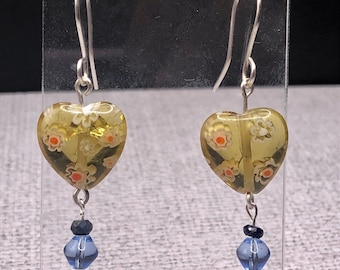 Millefiori heart, Lapis lazuli earrings, dangle earrings for women, Brunch Outfit