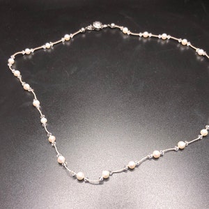 Hand Knotted Freshwater Pearl & Crystal Necklace - Silk Strand