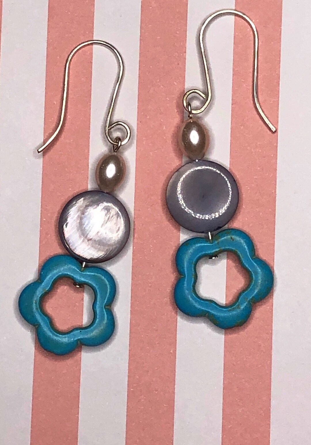 Imitation Floral Dangle Earrings for Women, Magnesite Beads, Flower Statement Earrings, Boho