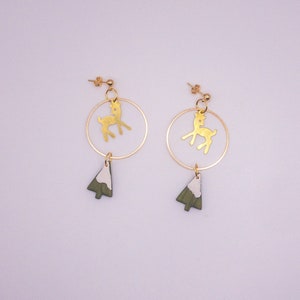 Flying Reindeer, Winter Clay Earrings, Snowy Tree Earrings, Christmas Gift for Sister, Christmas Gift for Her