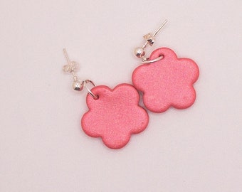 Pink Flower Earrings, Floral Polymer Clay Earrings, Gift For Her, Summer Earrings