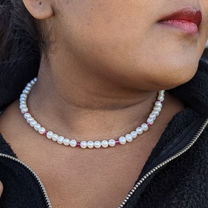 Hand Knotted Pearl Necklace, Pearl and Crystal Necklace, White Freshwater Pearl Necklace, Gift For Wife