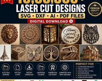 Bundel met meer dan 1.550.000 lasersnijontwerpen (SVG-, DXF-, AI- en PDF-bestanden) | Mega CNC- en Glowforge-collectie | Direct digitaal te downloaden