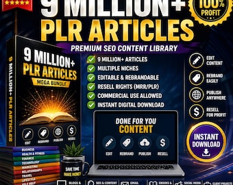 9 Million+ PLR Items Mega Bundle | Editable SEO Content | Rebrand & Resell Rights MRR | Done For You Digital Products | Instant Download
