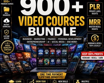 900+ Premium Video Courses Bundle | PLR MRR Included | Business, Marketing, AI & Make Money Courses | Instant Download