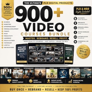 900+ Video Courses Bundle | PLR Digital Products | MRR Resell Rights Included | Business & Marketing Content | Instant Download