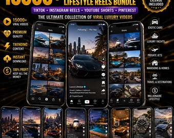 15000+ Viral Luxury Lifestyle Reels Bundle | TikTok Instagram YouTube Short Videos | Cars, Yachts, Jets | MRR PLR Digital Download