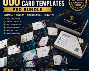 600+ Business Card Templates PSD Bundle Editable Business Cards, Modern Visiting Card Designs, Creative Business Card Pack, Instant Download