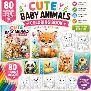 Cute Baby Animals Coloring Book for Kids Adorable Coloring Pages PDF | Instant Download | Easy & Fun Animal Coloring Activity Book