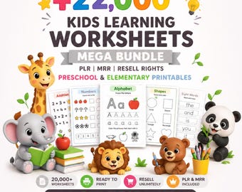 22,000+ Kids Worksheets Learning Vault PLR MRR – Preschool to Elementary Printable Activities | Homeschool Busy Book | Instant Download