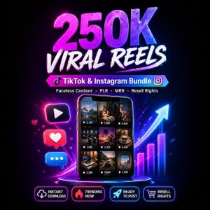 250,000+ Viral Reels Bundle | PLR MRR Faceless Content | Instagram, TikTok & YouTube Shorts | Ready-to-Use Digital Download