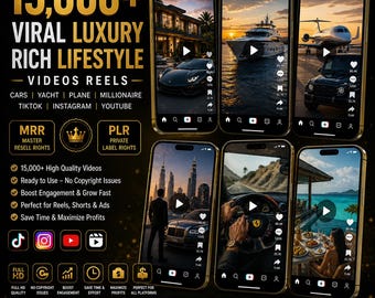 Meer dan 15.000 virale luxe lifestyle-video's voor TikTok, Instagram en YouTube: auto's, jachten, jets. Content voor miljonairs. MRR PLR digitaal marketingpakket.