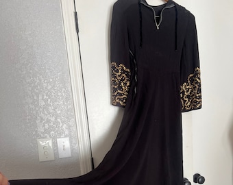 Vintage rhinestone maxi witch dress black disco long sleeve bohemian dress amazing rare vintage 1930s