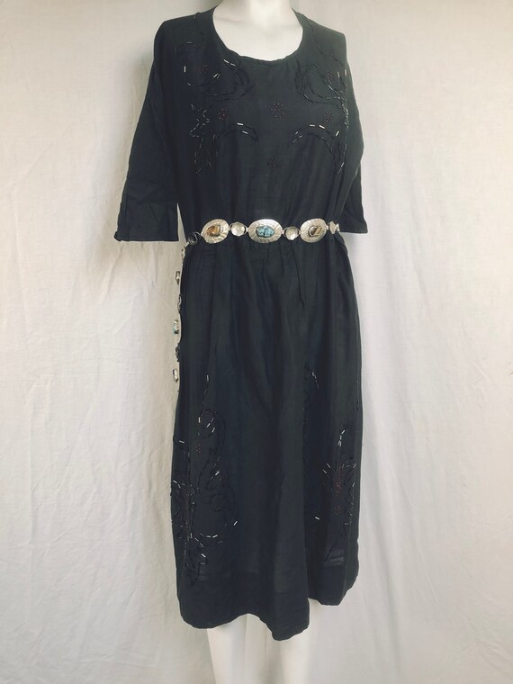 Antique beaded semi opaque black dress beaded dre… - image 5