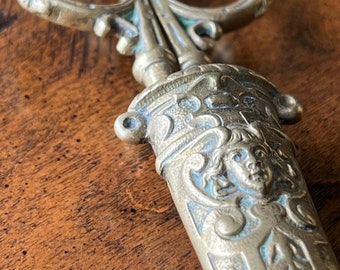 Antique dress makers scissors ornate mermaid Victorian era brass scissors with case mermaid