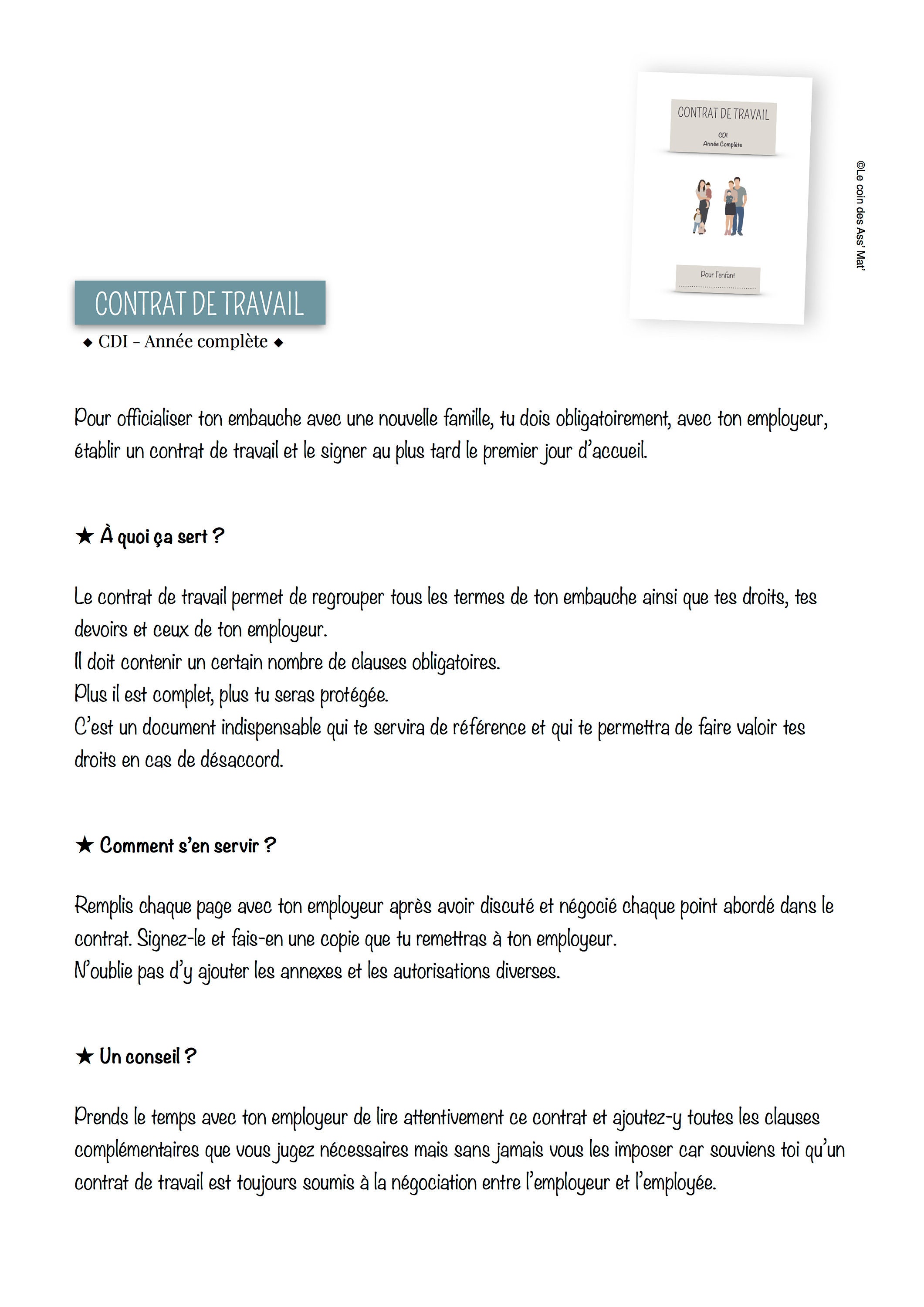 Contrat De Travail CDI Année Complète Assistante  Etsy