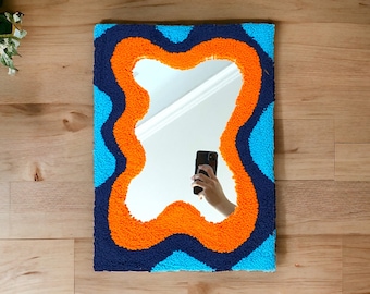 Vibrant Wavy Mirror Hand Tufted, Curvy Multicolor Mirror, Retro Wavy Medium Mirror, Cool Wall Mirror, Fun Wall Mirror, Colorful Desk Mirror