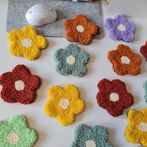 Punch Needle Coasters, Retro Flowers, Drink Coasters, Floral Coasters , Tufted Coaster, Jewelry Candle Display Danish Pastel y2k flowers mug