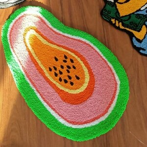 Papaya Tufted Rug, Custom Rug Design, Customizable Rug, Green Hand Tufted Rug Custom, Y2K Rugs, Punch needle aesthetic papaya bath mat