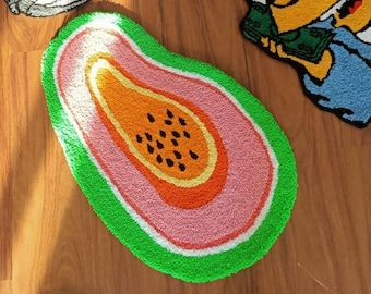 Papaya Hand Tufted Rug, Customizable Fruit Rug