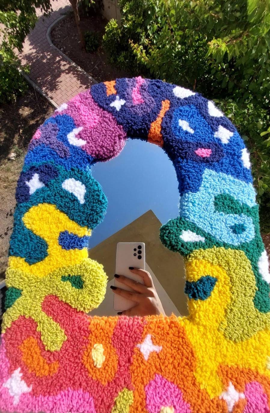 Arched Mirror Multicolor Tufted Wall Mirror Wavy Punch Etsy