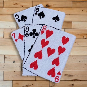 Tapete de cartas de jogar personalizável, tapete de sala de jogos com agulha de perfuração, tapete de jogador tufado, ás de espadas, rei de copas, tapete de cartas Royal Flush