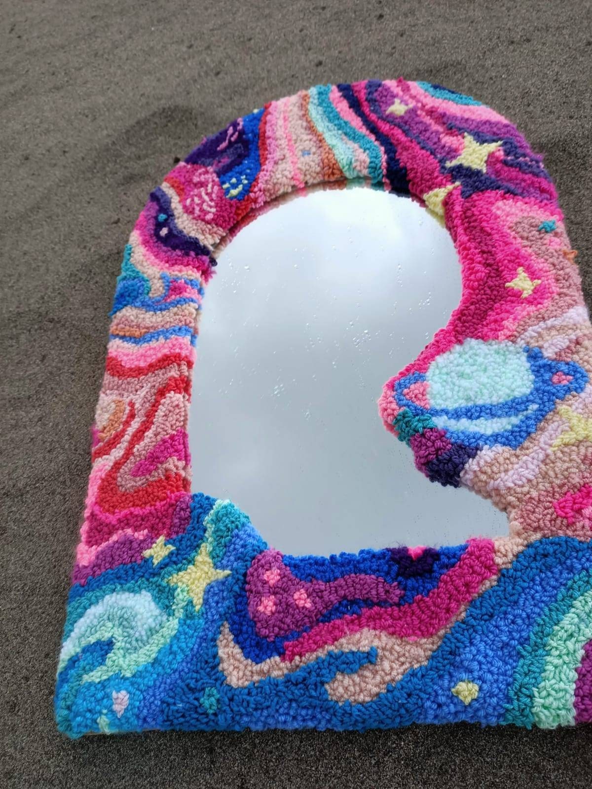 Multicolor Tufted Arch Mirror Wavy Punch Needle Rug Mirror Etsy