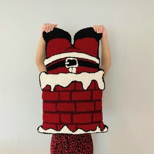 Santa Stuck in Chimney Rug, Hand Tufted Santa Rug, Santa Chimney Rug ...