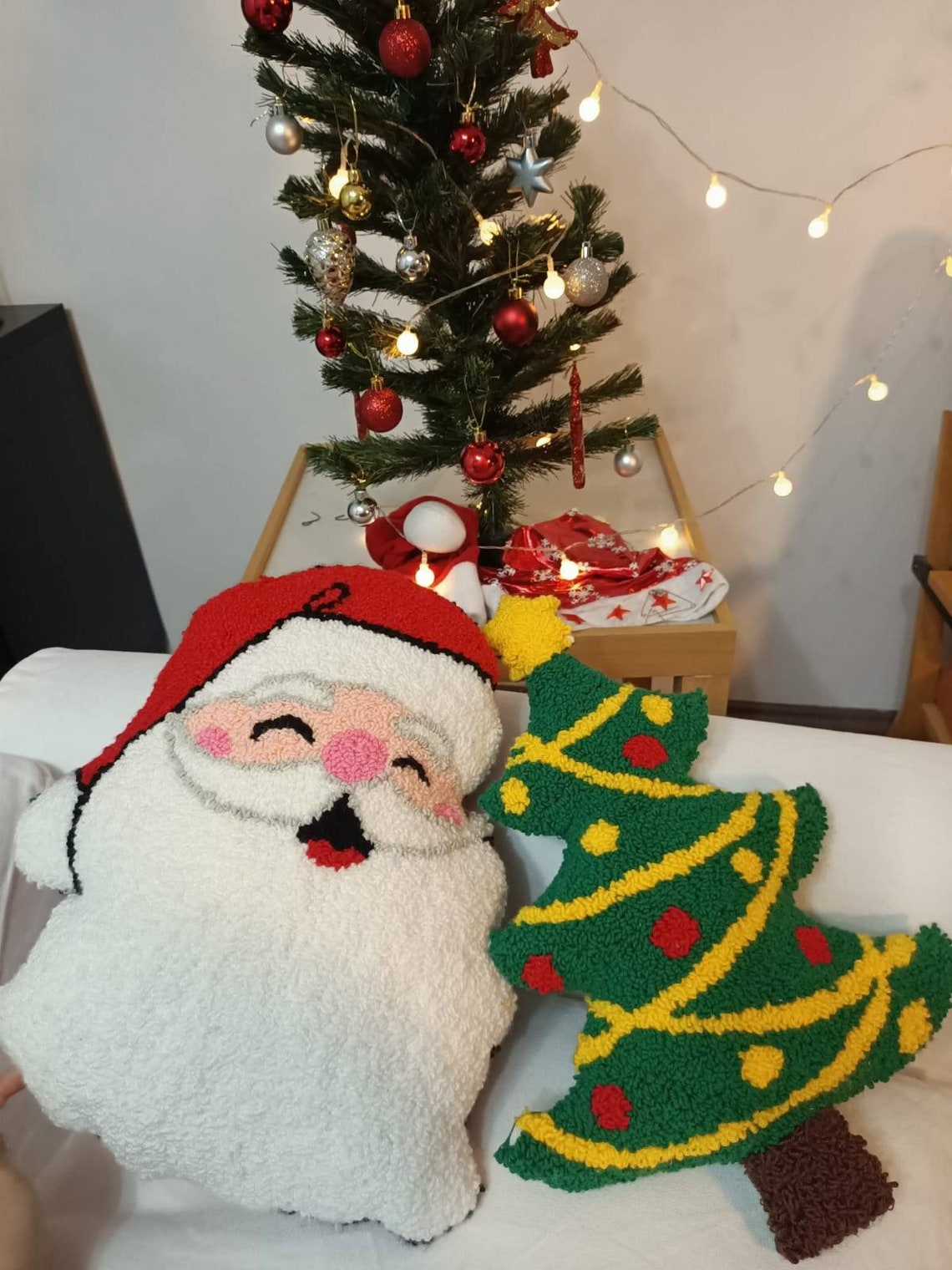 Tufted Christmas Pillow Punch Needle Christmas Pillow Etsy