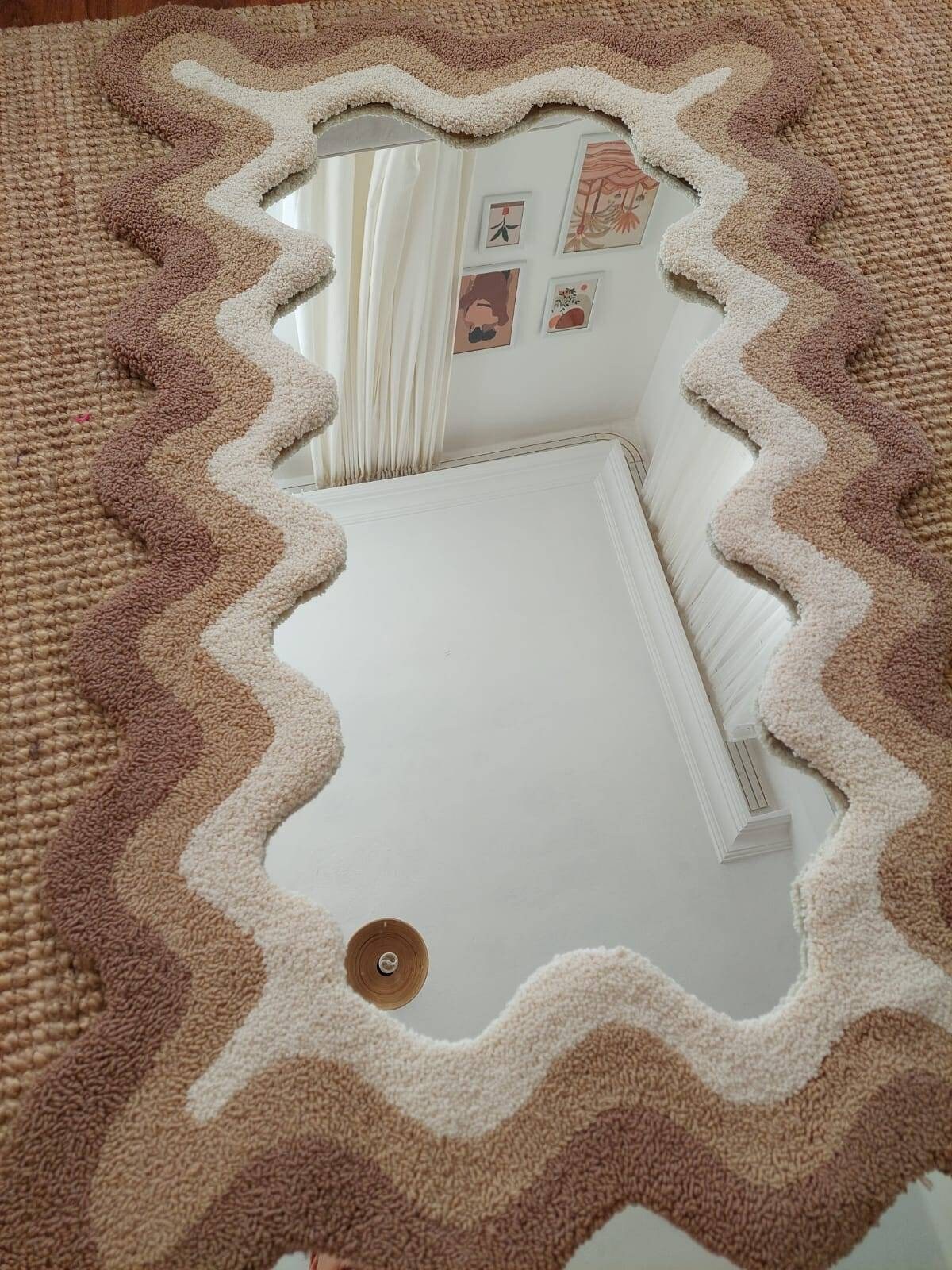Wavy Tufted Mirror Frame Full Length Wavy Floor Mirror Punch Etsy