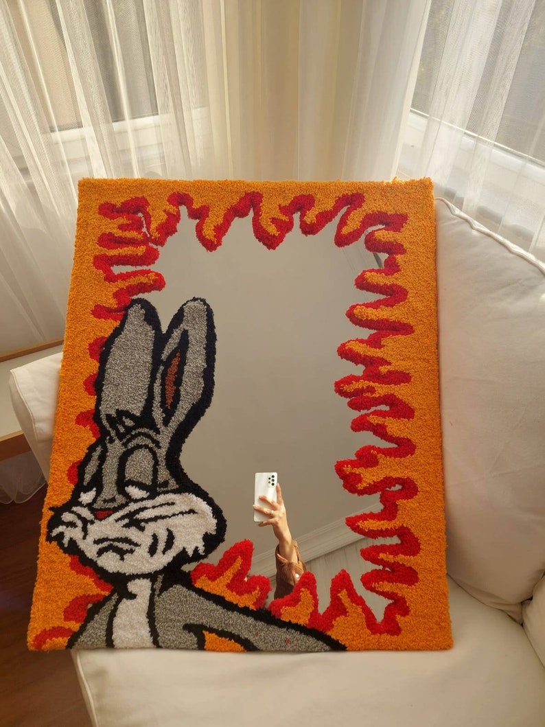 Cool Tufted Rug Mirror Handmade Tufted Mirror Wavy Punch Etsy