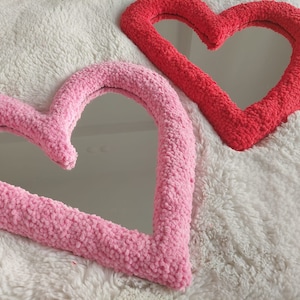 Heart Tufted Wall Mirror, Red Heart Punch Needle Rug Mirror, Cool Mirror, Maximalist Mirror Red Irregular Heart, Imperfect Heart Shaped image 10