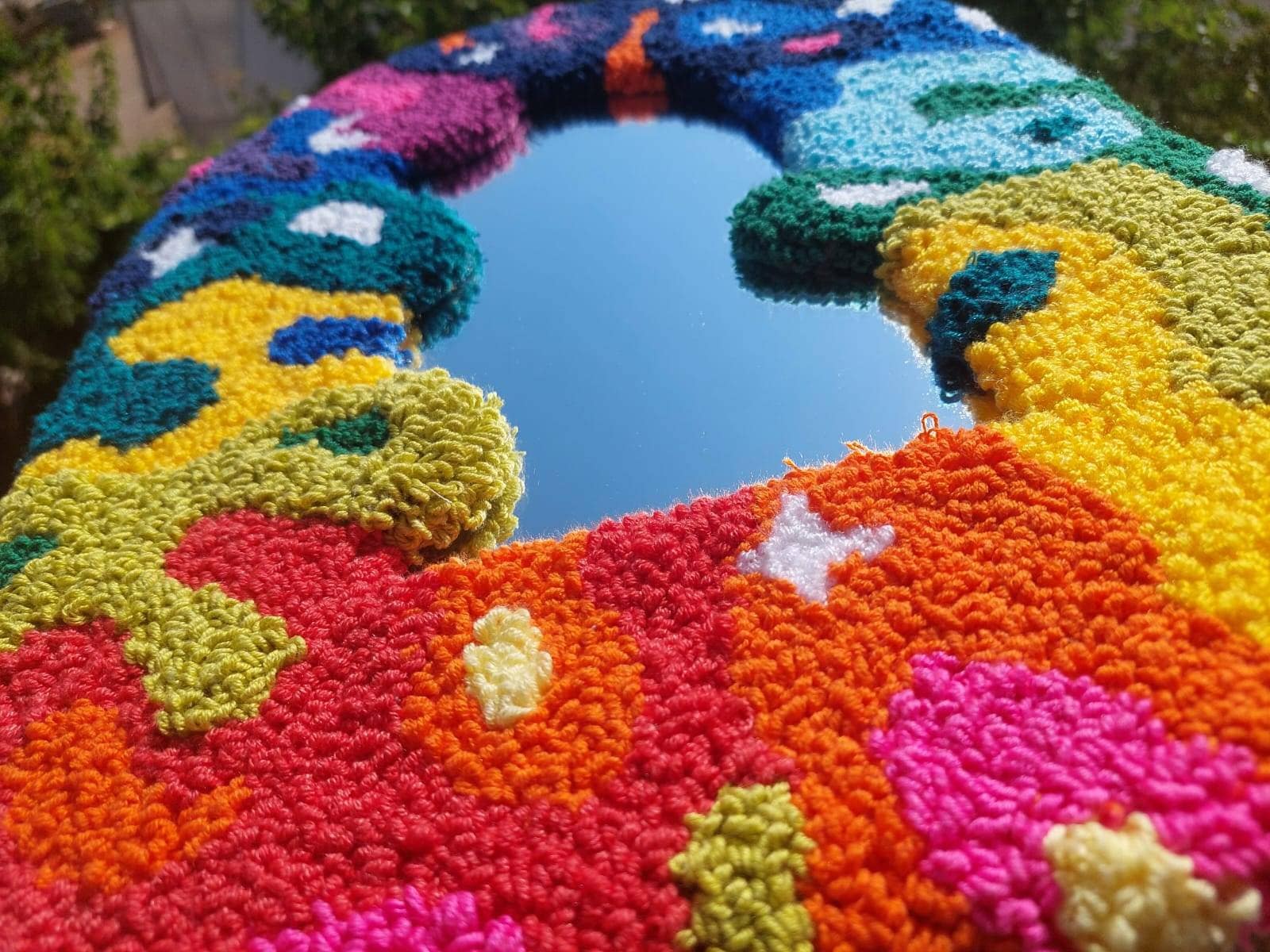 Arched Mirror Multicolor Tufted Wall Mirror Wavy Punch Etsy