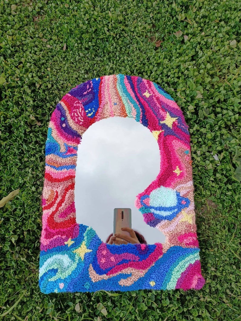 Multicolor Tufted Arch Mirror Wavy Punch Needle Rug Mirror Etsy