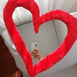 Heart Tufted Wall Mirror, Red Heart Punch Needle Rug Mirror, Cool Mirror, Maximalist Mirror Red Irregular Heart, Imperfect Heart Shaped image 8
