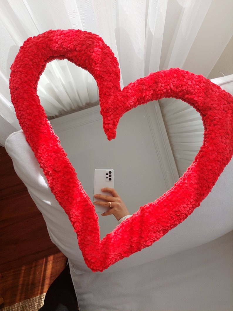 Heart Tufted Wall Mirror, Red Heart Punch Needle Rug Mirror, Cool Mirror, Maximalist Mirror Red Irregular Heart, Imperfect Heart Shaped image 8