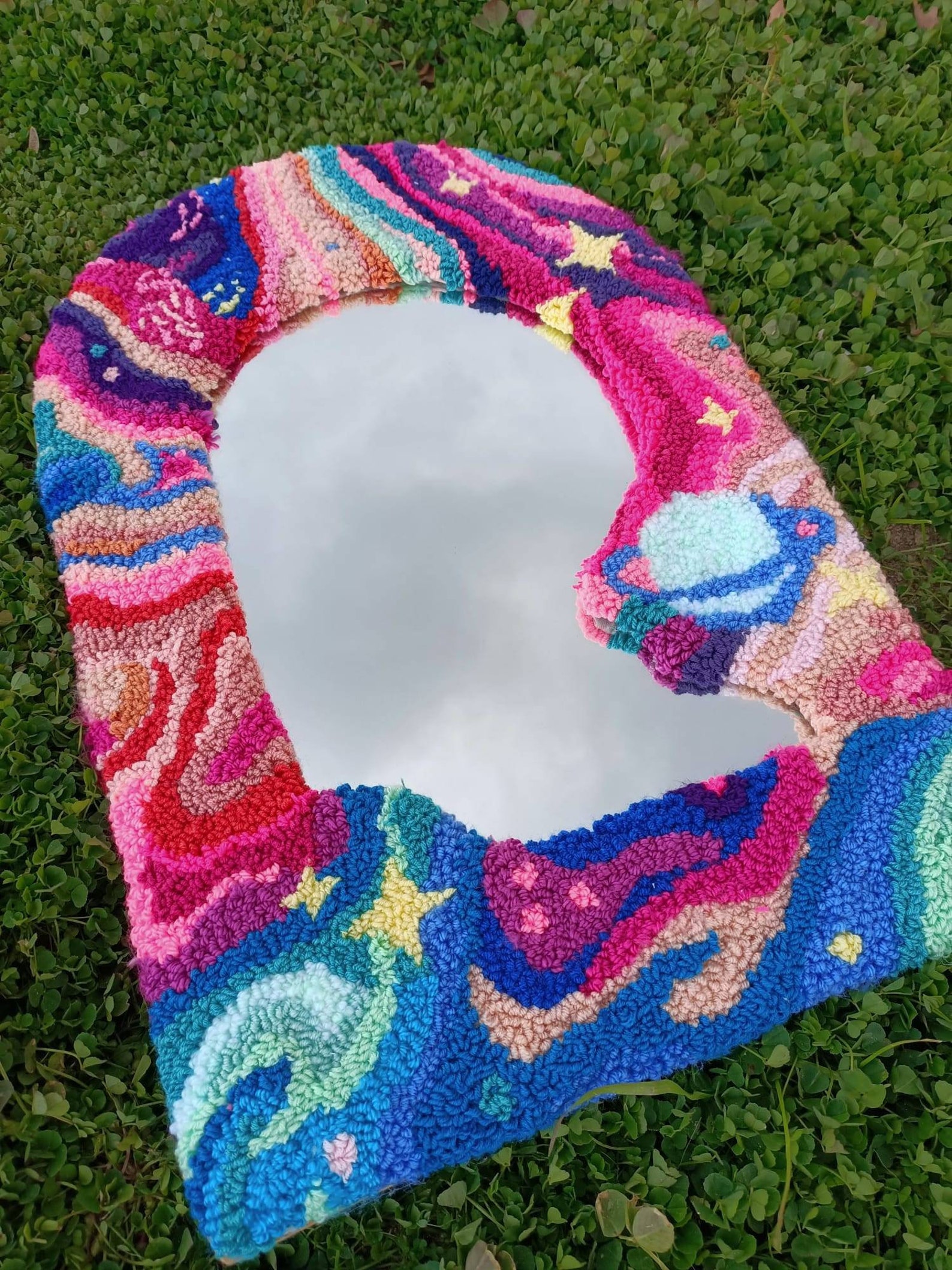 Multicolor Tufted Arch Mirror Wavy Punch Needle Rug Mirror Etsy